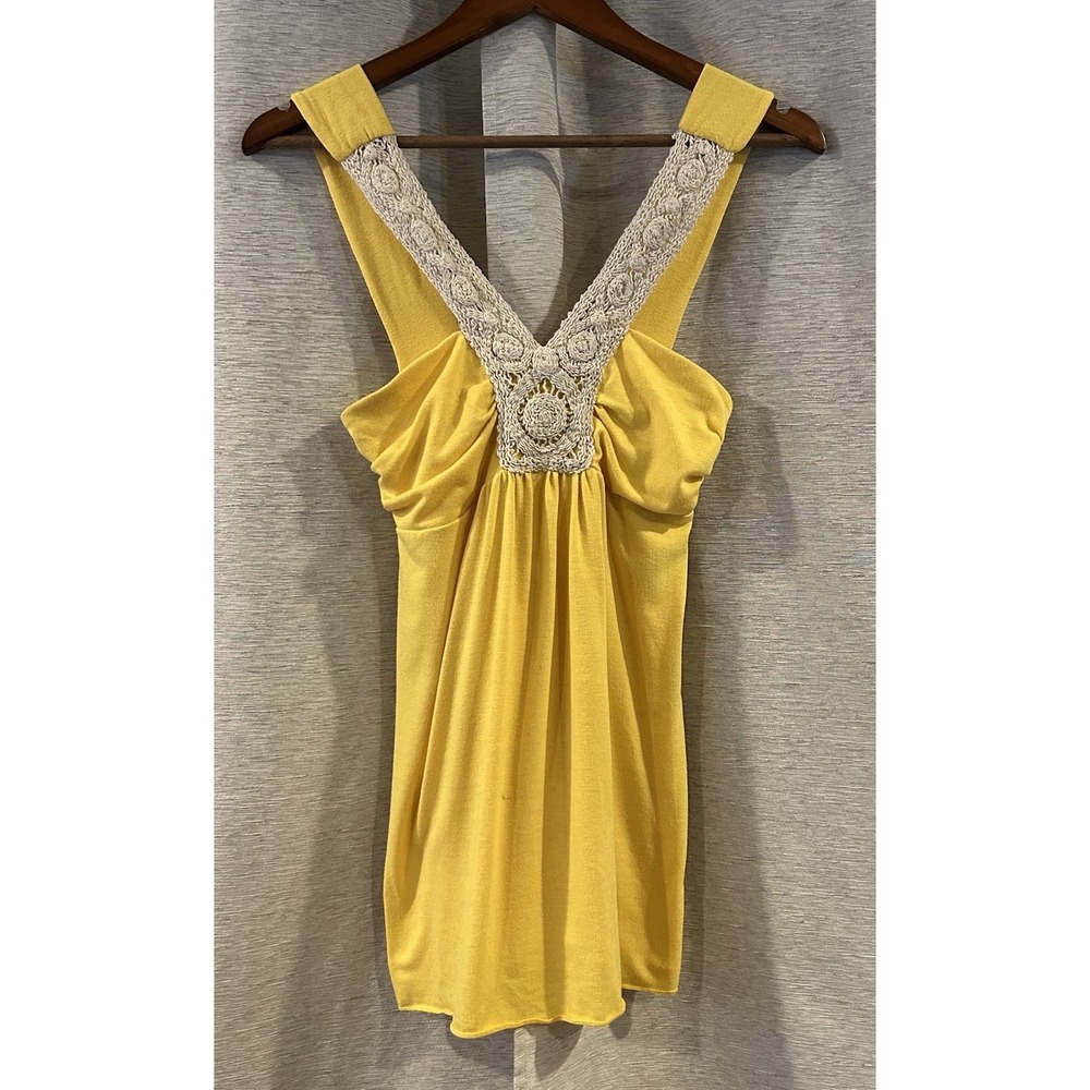 Vintage‎ Y2K Knit Crochet V Neck Tank Top Yellow Size Medium